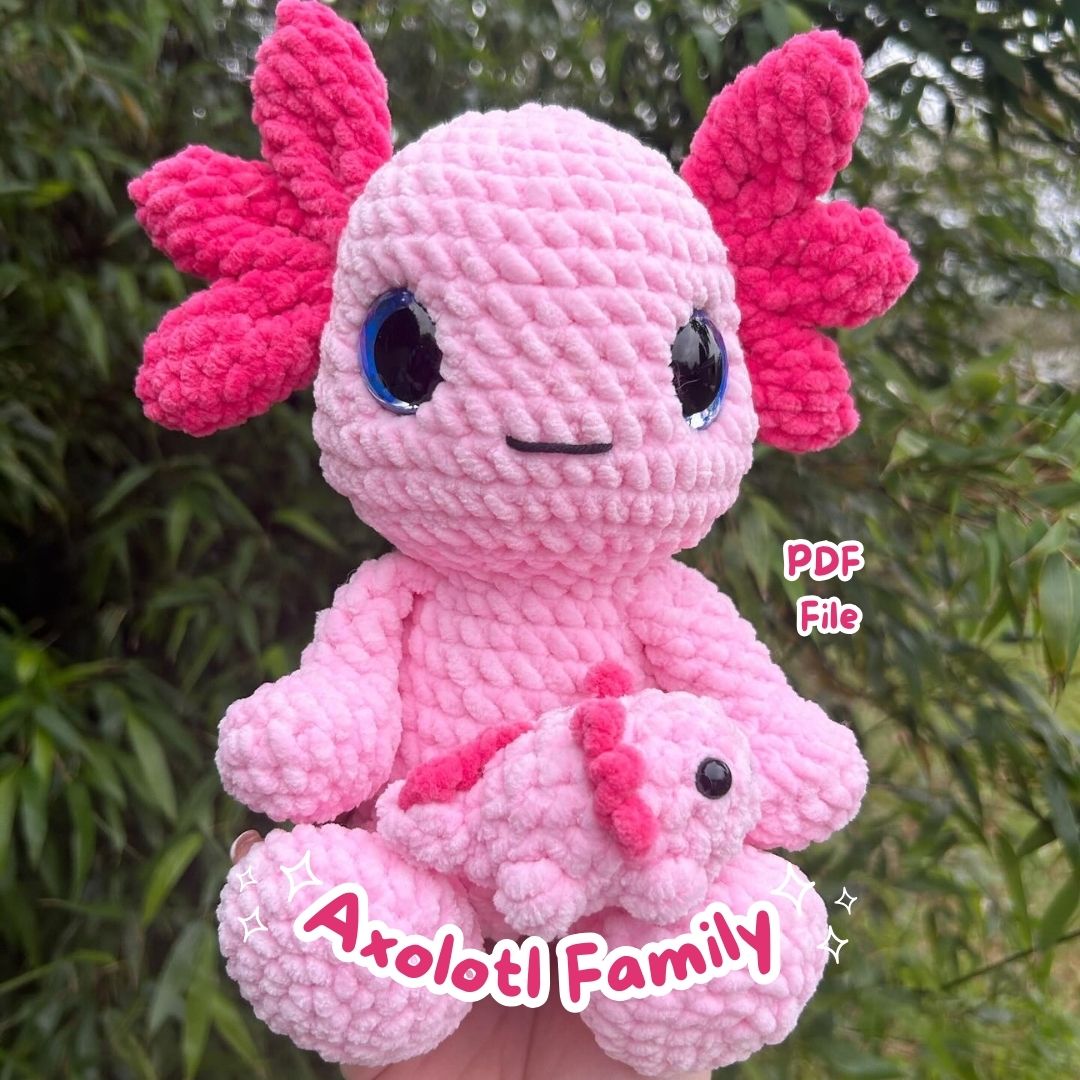 Crochet PATTERN: Axolotl Family, LOW SEW (English)