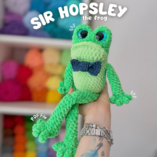 Crochet PATTERN: Sir Hopsley the frog (English)