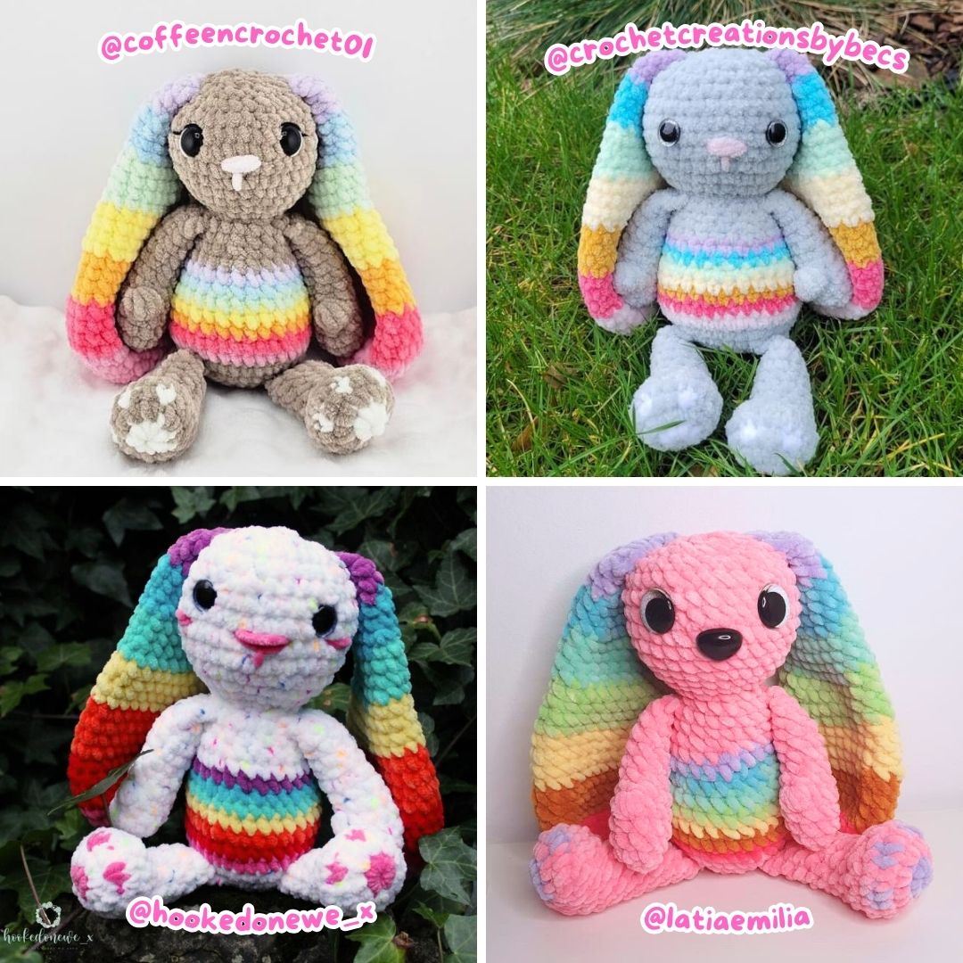 Crochet PATTERN: Rosie the Rainbow Bunny, LOW SEW (English)