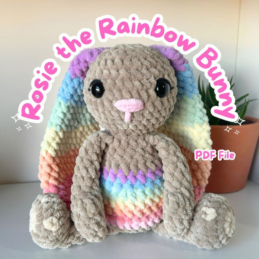 Crochet PATTERN: Rosie the Rainbow Bunny, LOW SEW (English)